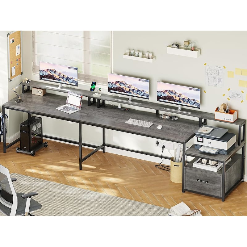L Shaped Home Office Desk Computer desk File Drawer Power Outlet