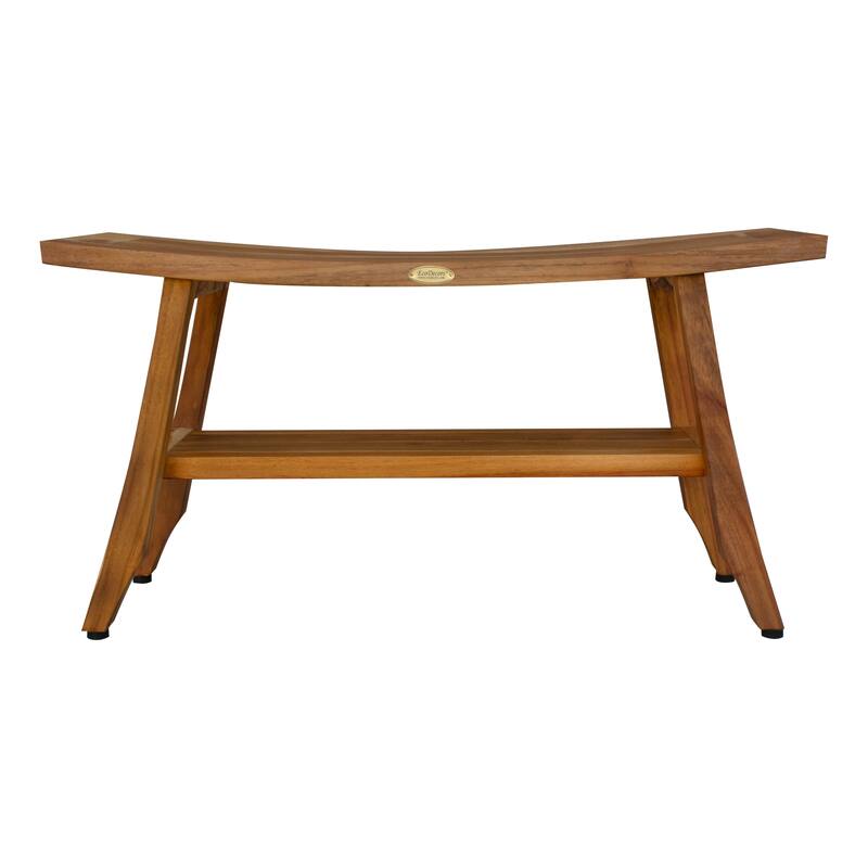 EcoDecors Satori Natural Teak Wood Shower & Bathroom Bench with Curved Seat and Storage shelf 34-inchWide x 18-inches High