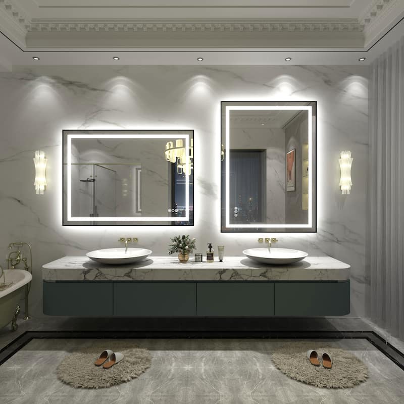 Black Metal Framed LED Front Light and Backlit Anti-Fog Wall Bathroom/ Vanity Mirror
