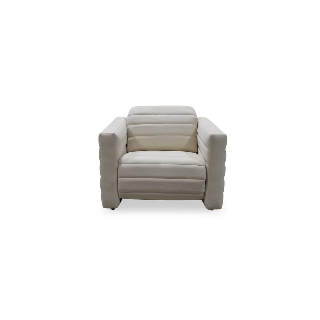 NADAAL STUDIOS Serelith Recliner Chair, Channel-Tufted Chenille Fabric with Power Motion, Rubberwood Frame, Off White