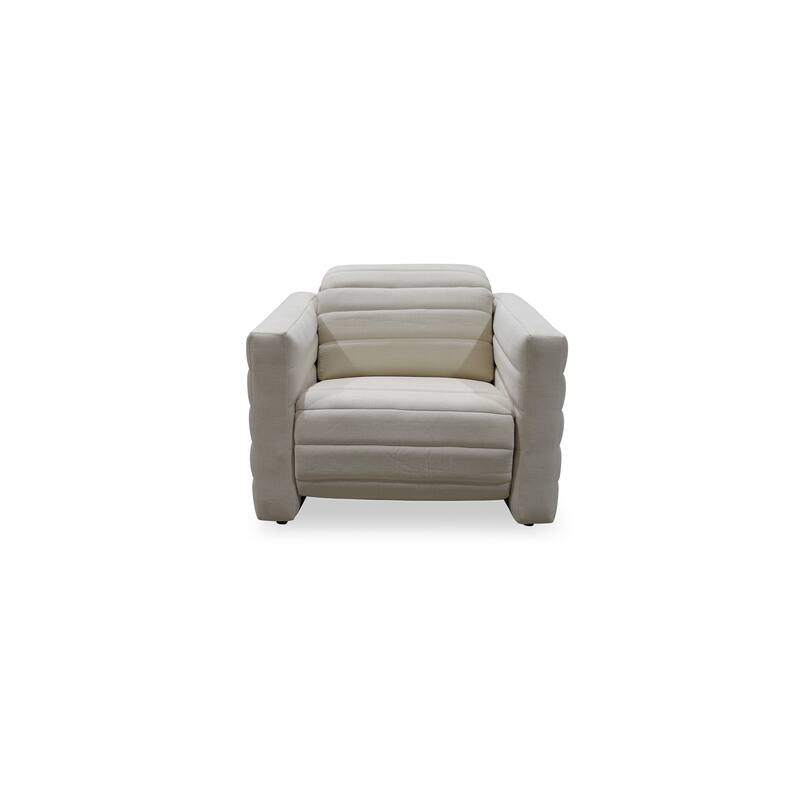 NADAAL STUDIOS Serelith Recliner Chair, Channel-Tufted Chenille Fabric with Power Motion, Rubberwood Frame, Off White