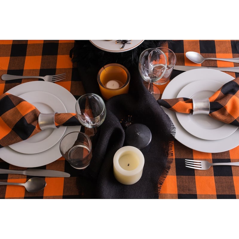 Buffalo Check Halloween Cotton Tablecloth - 84" - Orange and Black