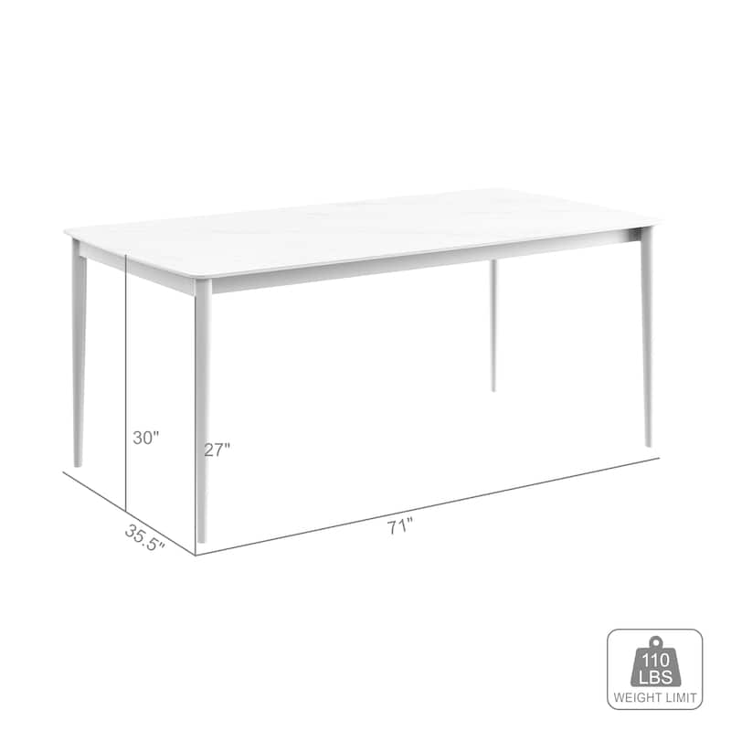 Rhodes 71 Inch Snowy Sintered Stone and Aluminum Indoor Outdoor Dining Table