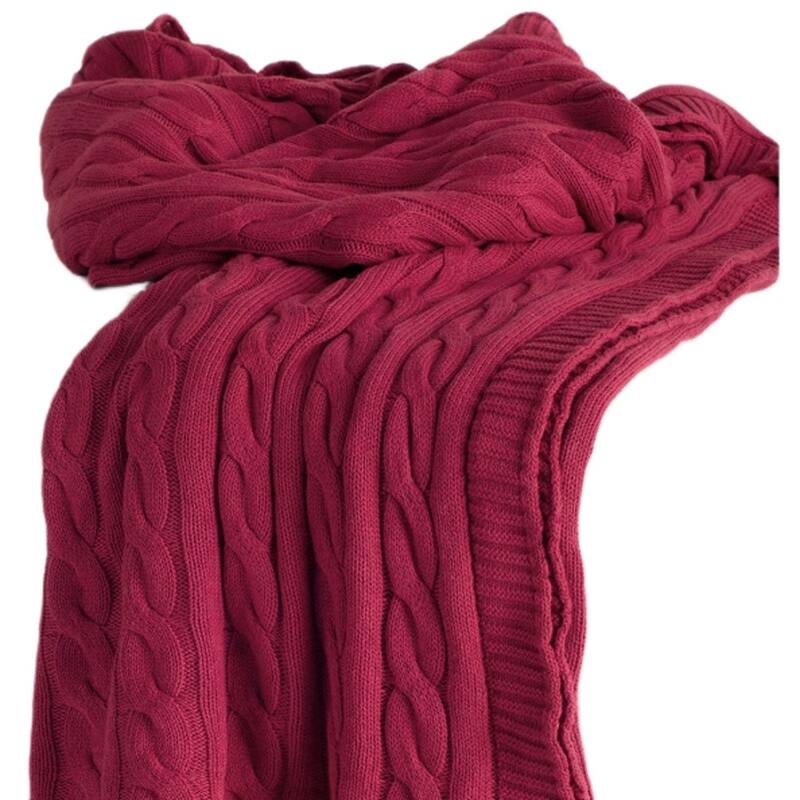 HomeRoots Red Knitted 100% Cotton Throw Blanket