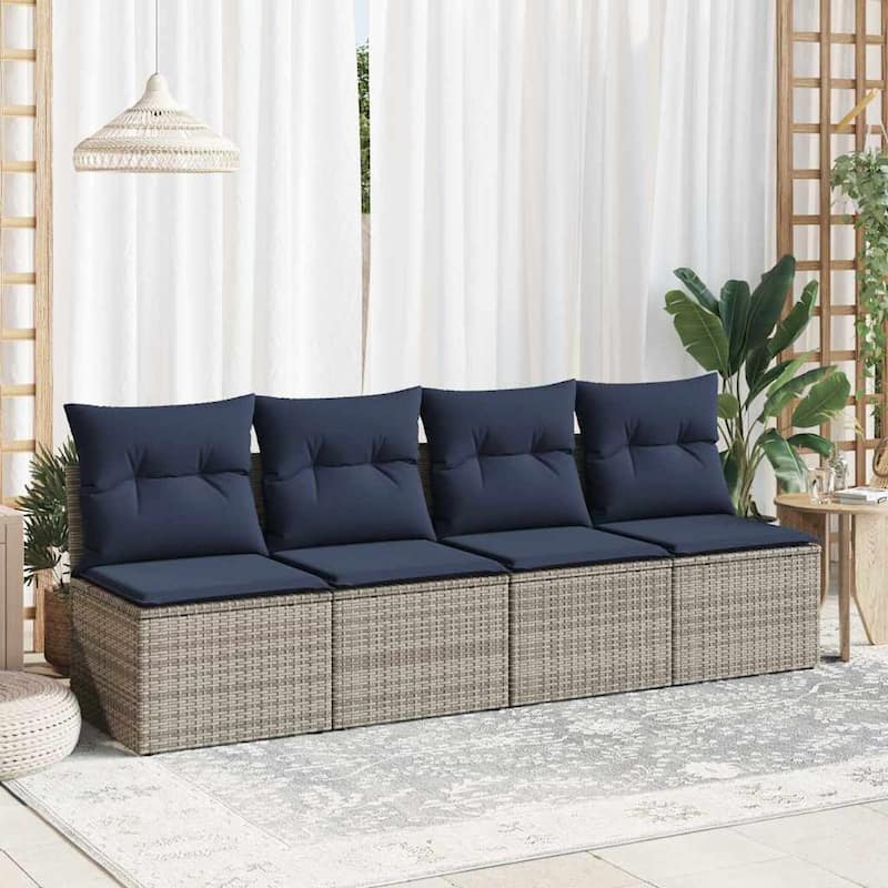 vidaXL Patio Sofa Set with Cushions Modular Sofas 2 Piece Poly Rattan Acacia - 21.7 x 24.4 x 27.2