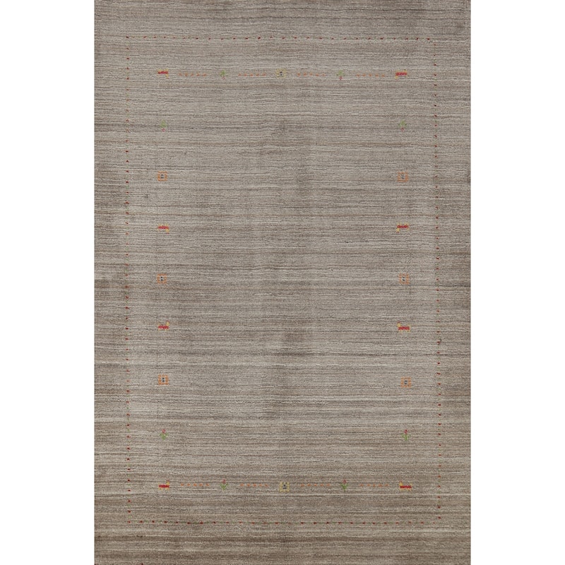 Gabbeh Indian Area Rug Hand-Knotted Tribal Grey Wool Carpet - 5'1" x 7'9"