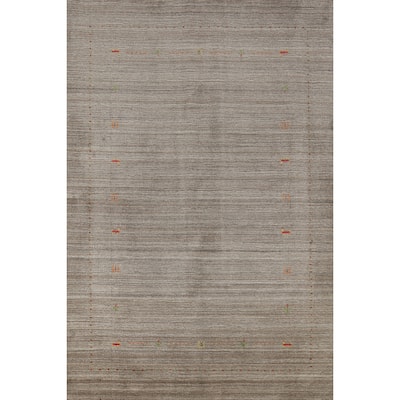 Gabbeh Indian Area Rug Hand-Knotted Tribal Grey Wool Carpet - 5'1" x 7'9"