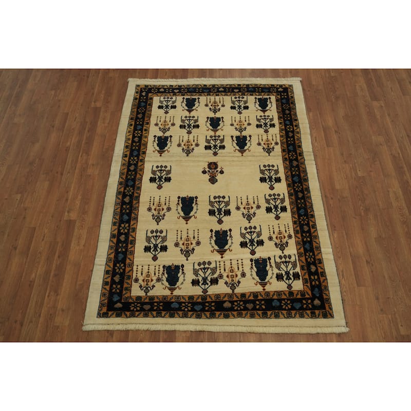 Hand Knotted Oriental 100% Wool Carpet Tribal All-Over Beige & Ivories Gabbeh Area Rug - 6' 3'' X 4' 7''
