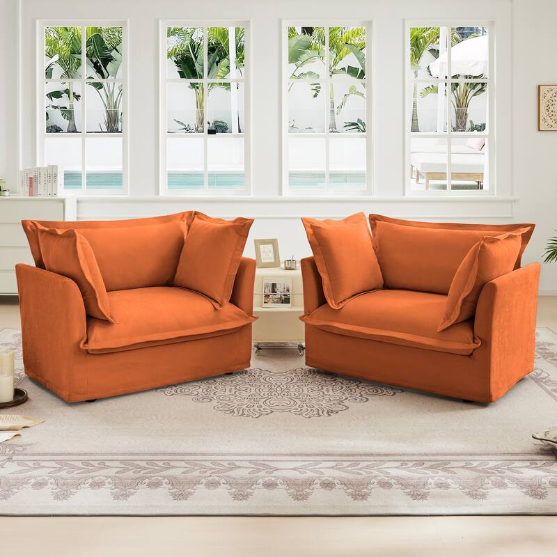 2-Piece Accent Chair with Deep Seat, Lounge Chair with High Back Pillows, Leisure Armchair with Removable Chenille Covers