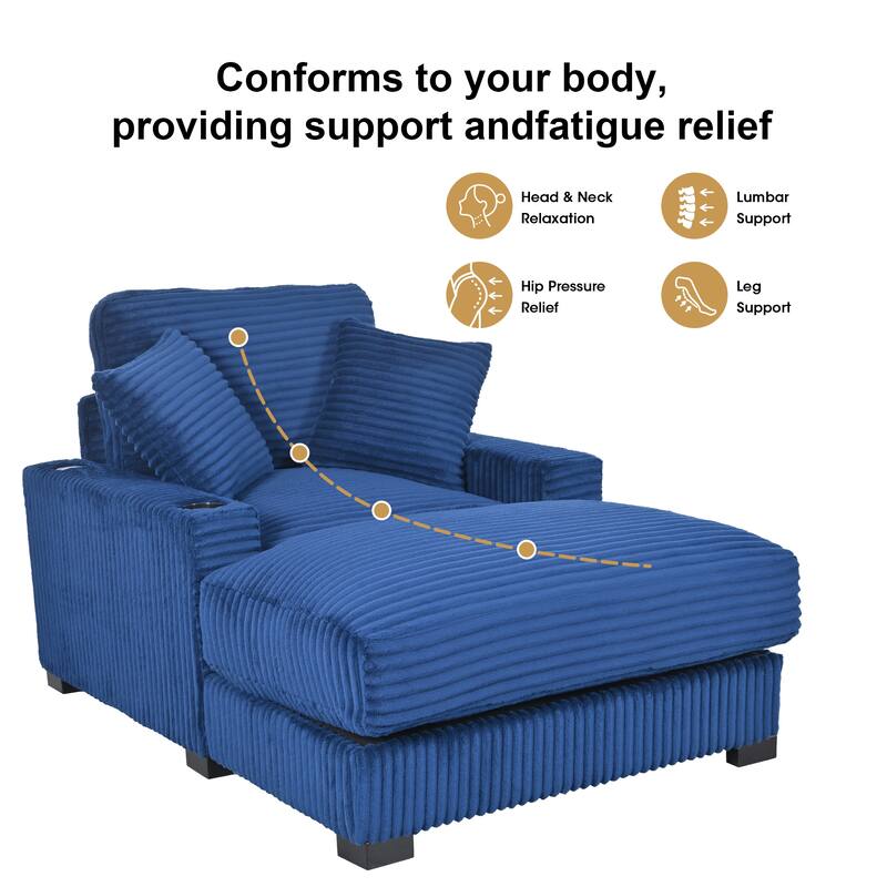 GDFStudio - Polyester 1-Seater 40.9"W Chaise Lounge with Tufted Back and Arm