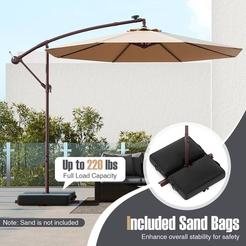 Costway Patio 10FT Hanging Offset Umbrella 32 LED Lights Sand Bag