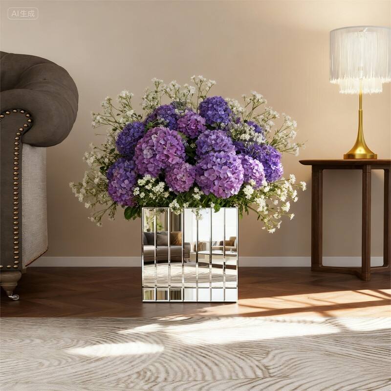 14" Mirrored Square Floor Vase