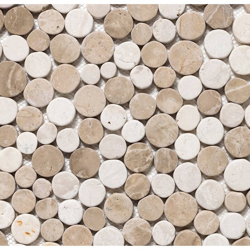 Penny Rounds 11 in. x 11 in. Honed Marble Mesh-Mounted Mosaic Wall and Floor Tile