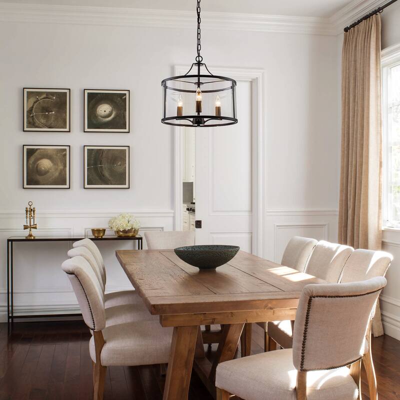 3-Light Drum Glass Chandelier for Dining Room, Kitchen Island