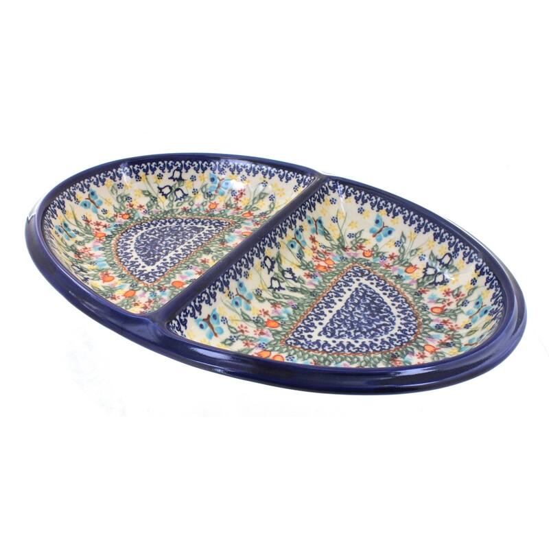 Blue Rose Polish Pottery 203 Vena Divided Dish - Garden of Eden