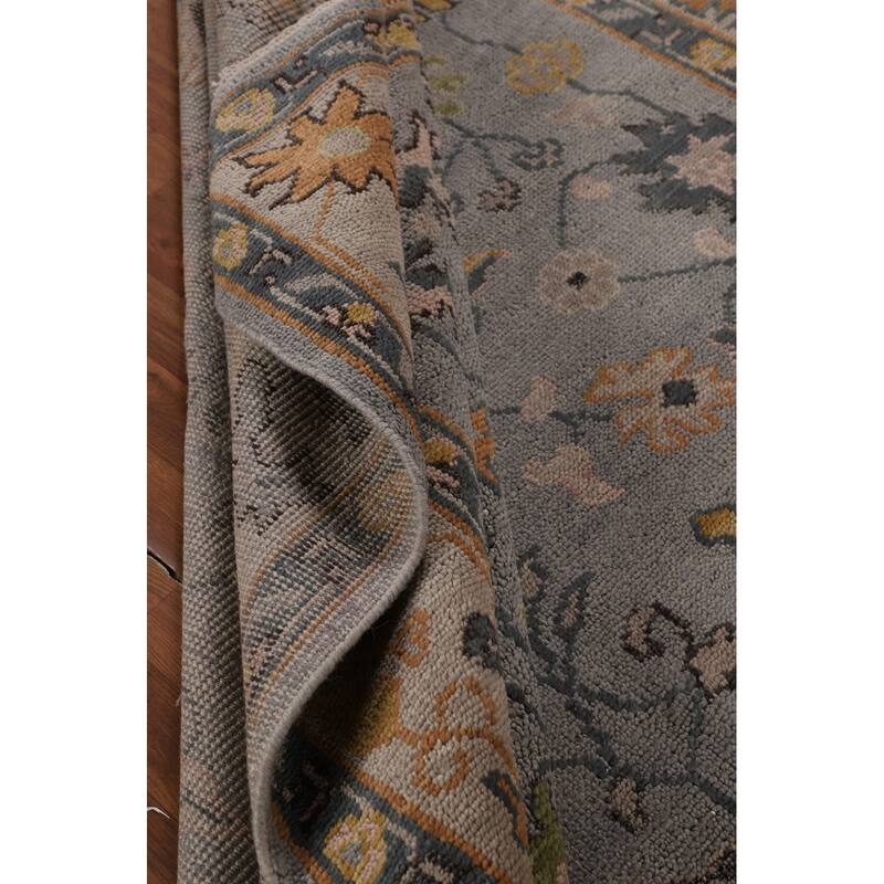 Gray Oushak Indian Area Rug Hand-Knotted Wool Carpet - 7'9"x 10'0"