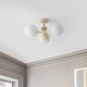 preview thumbnail 6 of 9, JONATHAN Y Ojai 23.5" 3-Light Bohemian Farmhouse Iron/Frosted Glass LED Semi Flush Mount, Brass Gold/White
