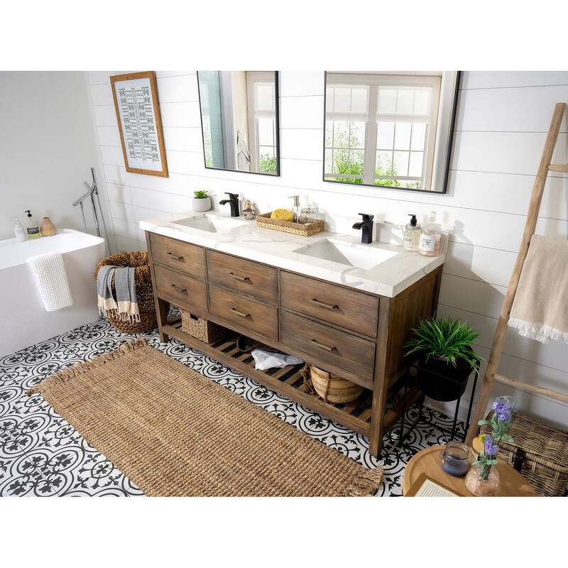 Willow Collections 60 in. W x 22 in. D Parker Solid Teak Double Sink Bathroom Vanity with Countertop