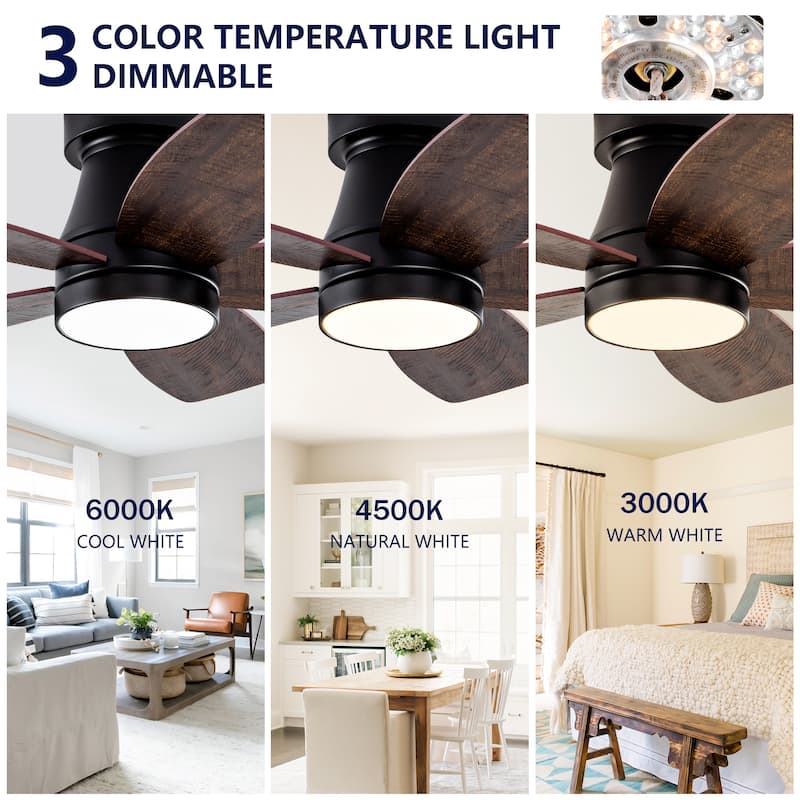 Ceiling Fans with Lights and Remote, 32 Inch Low Profile Ceiling Fan with Light, Flush Mount, Reversible - Black + Dark Walnut
