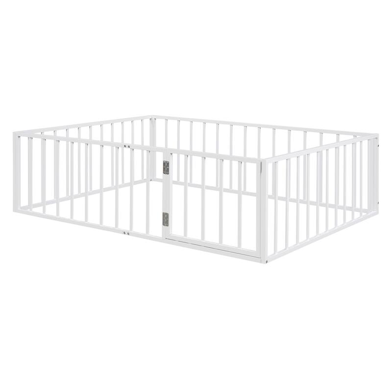 Elegant Twin Floor Bed Frame with Opening Door, Metal Design for Kids Room