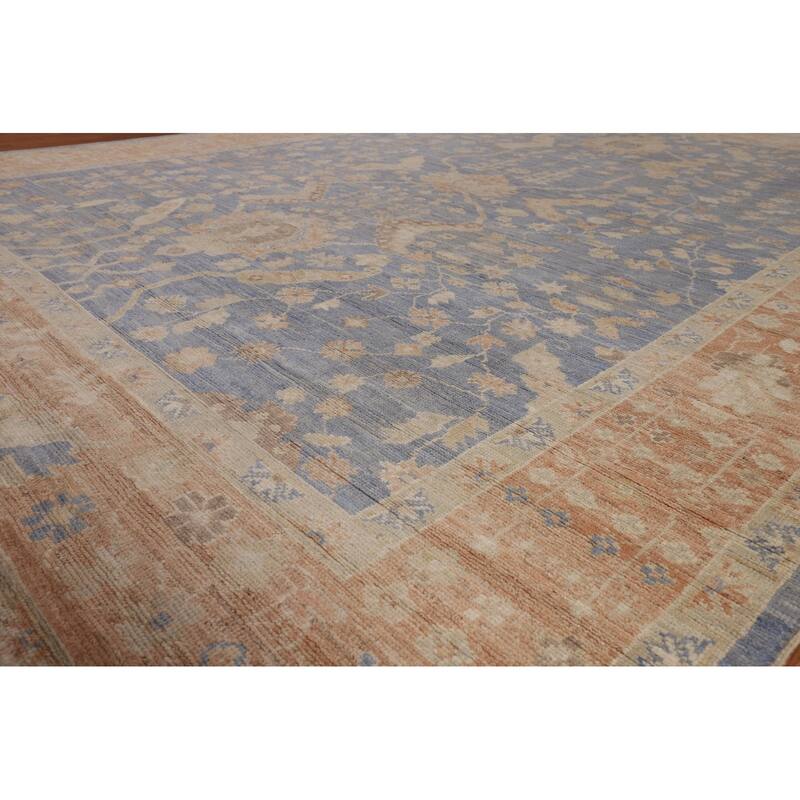 Blue Oushak Vegetable Dye Turkish Area Rug Handmade Wool Carpet - 9'5"x 12'2"