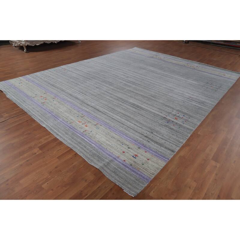 Hand Knotted Oriental 100% Wool Carpet Tribal Animal Pictorial Greys & Charcoal Gabbeh Area Rug - 12' 4'' X 9' 4''