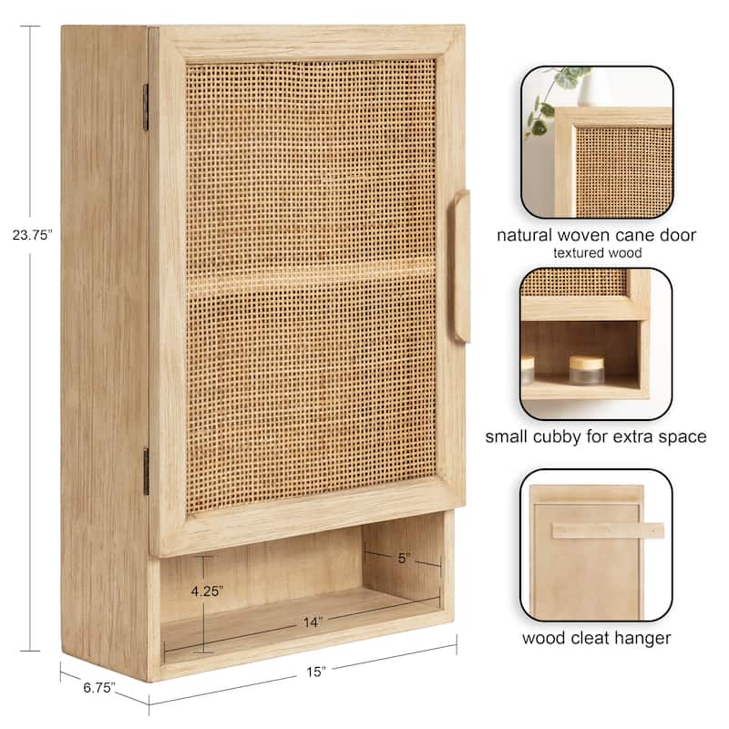 Kate and Laurel Ori Rattan Wall Cabinet with Cubby