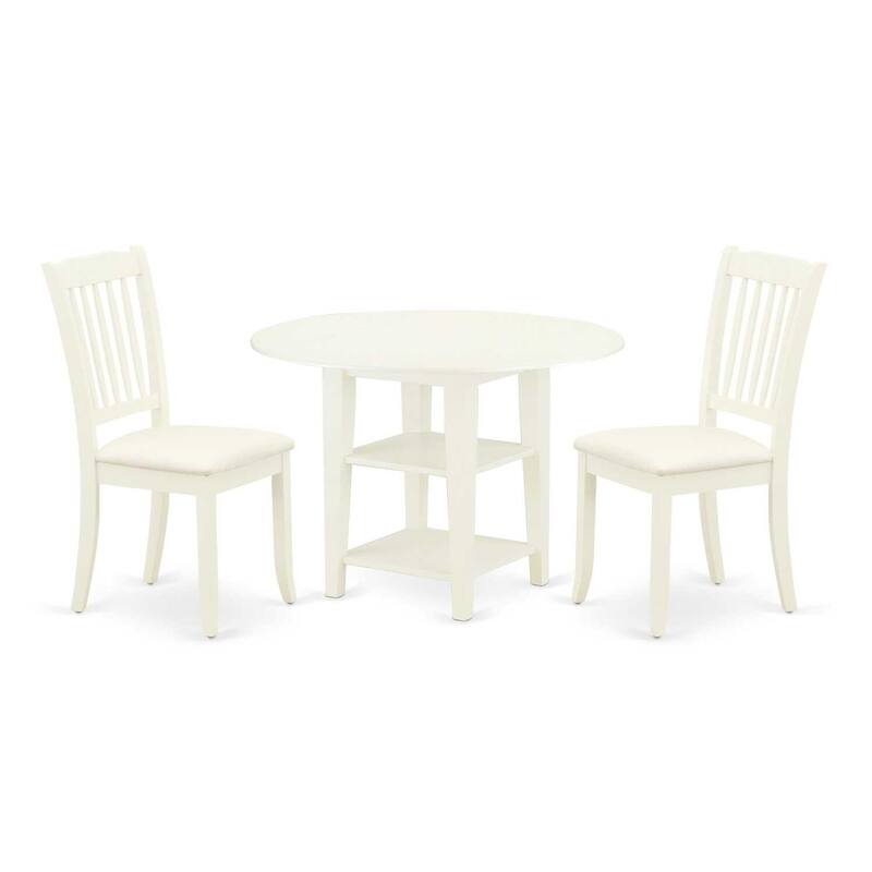 HomeStock 3-Piece Linen White Finish Round Solid Wood Top With Dropleaf Dining Table Set
