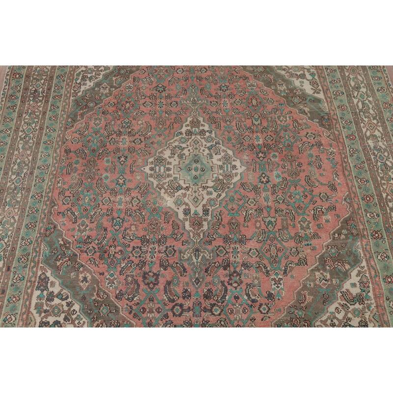 Pink Geometric Hamedan Persian Vintage Area Rug Handmade Wool Carpet - 8'5"x 11'4"