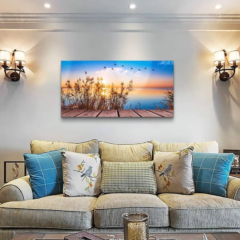 Wall Art Decor Blue ocean waves sun seaview Poster painting - 24 x 48