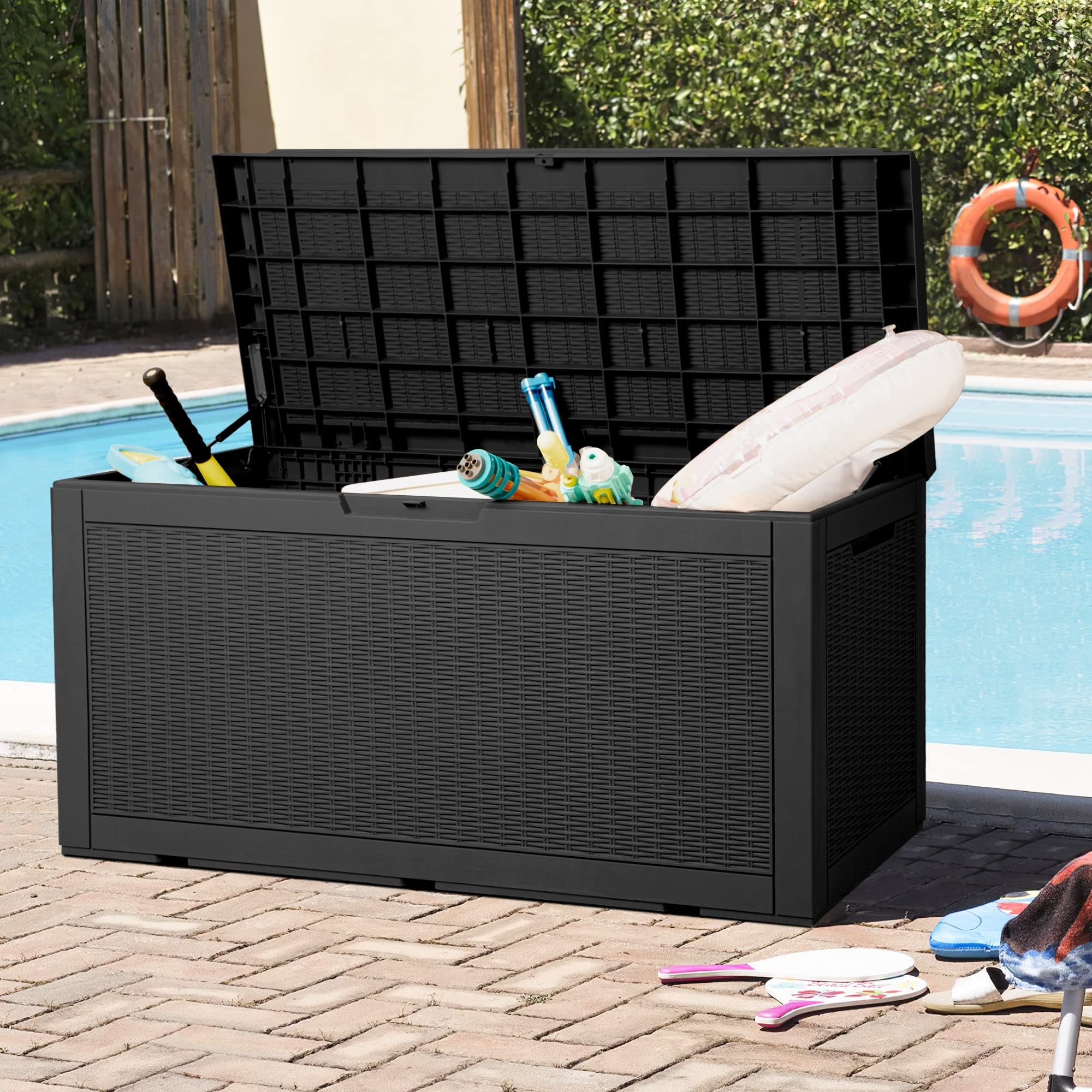 Deck Box with Cushion 100 Gallon Resin Waterproof Storage Box