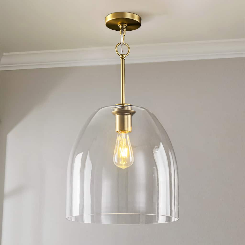 1-Light 14.6" Modern Brass Dome Clear Glass Pendant Light for Kitchen Island