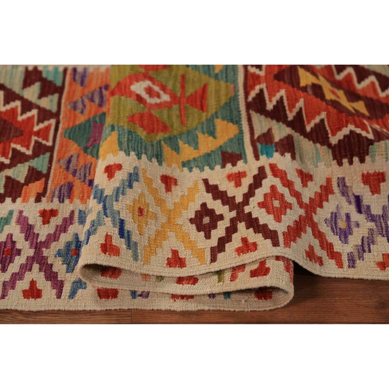 All-Over Geometric Kilim Area Rug Flatweave Wool Carpet - 8'0"x 11'7"
