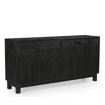 Grackle Solid Wood 4 Door Sideboard Buffet Sideboard Cabinet - Black