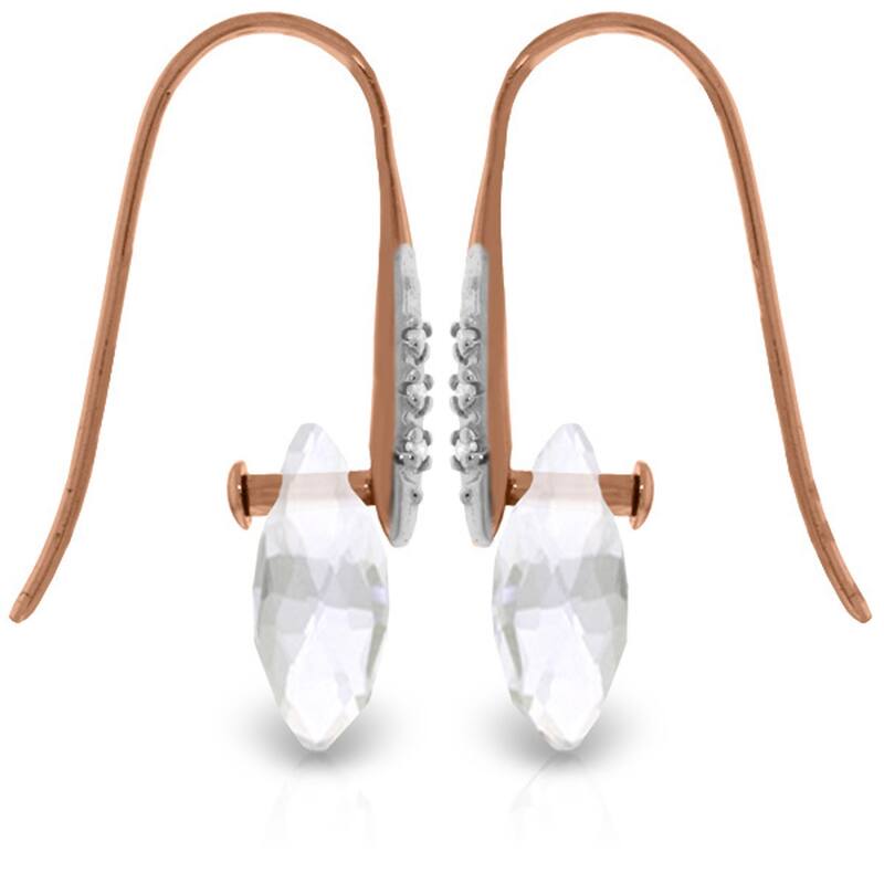14K Solid Gold Earrings w/ Diamonds & Dangling Briolette White Topaz