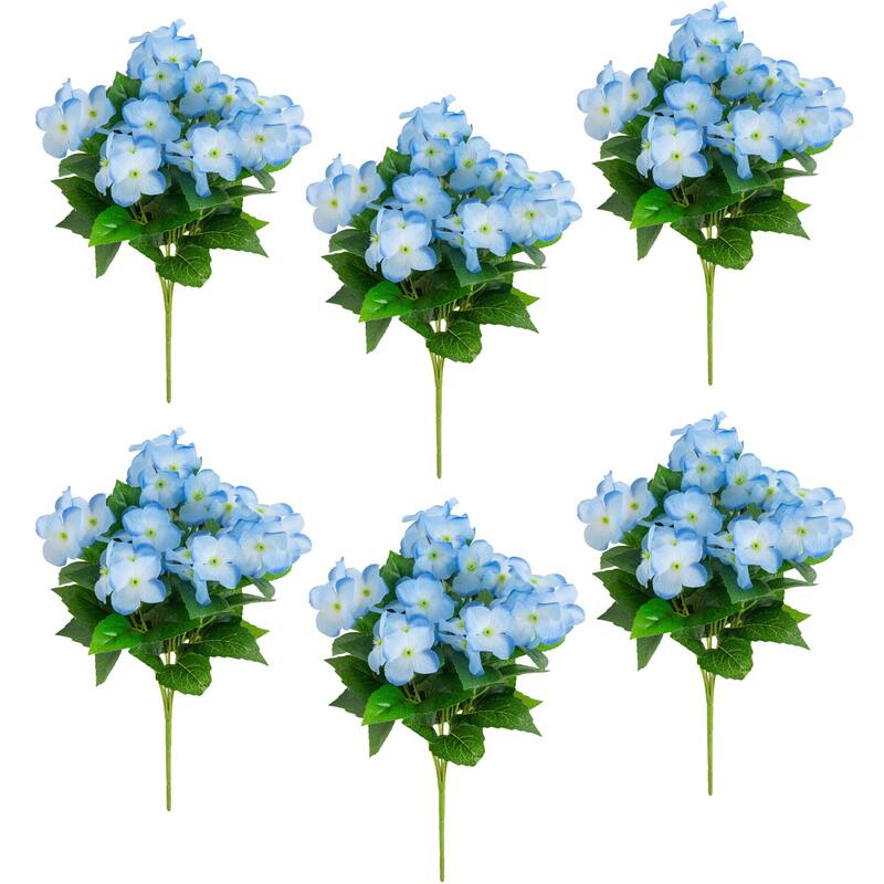 14-in UV Resistant Artificial Hydrangea Bush - Set of 6