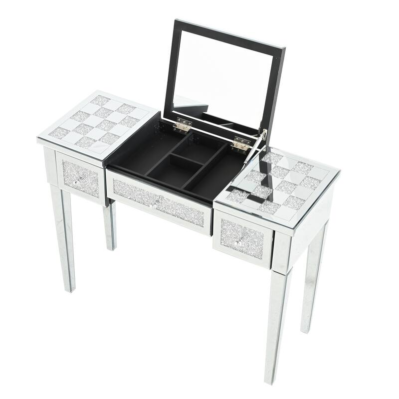 Mirrored Makeup Vanity Desk Console Table with Flip-Top Mirror