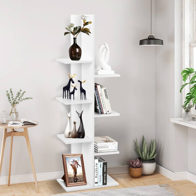 8 Shelf Tree Bookshelf Wooden Bookcase Free Standing Display Shelf