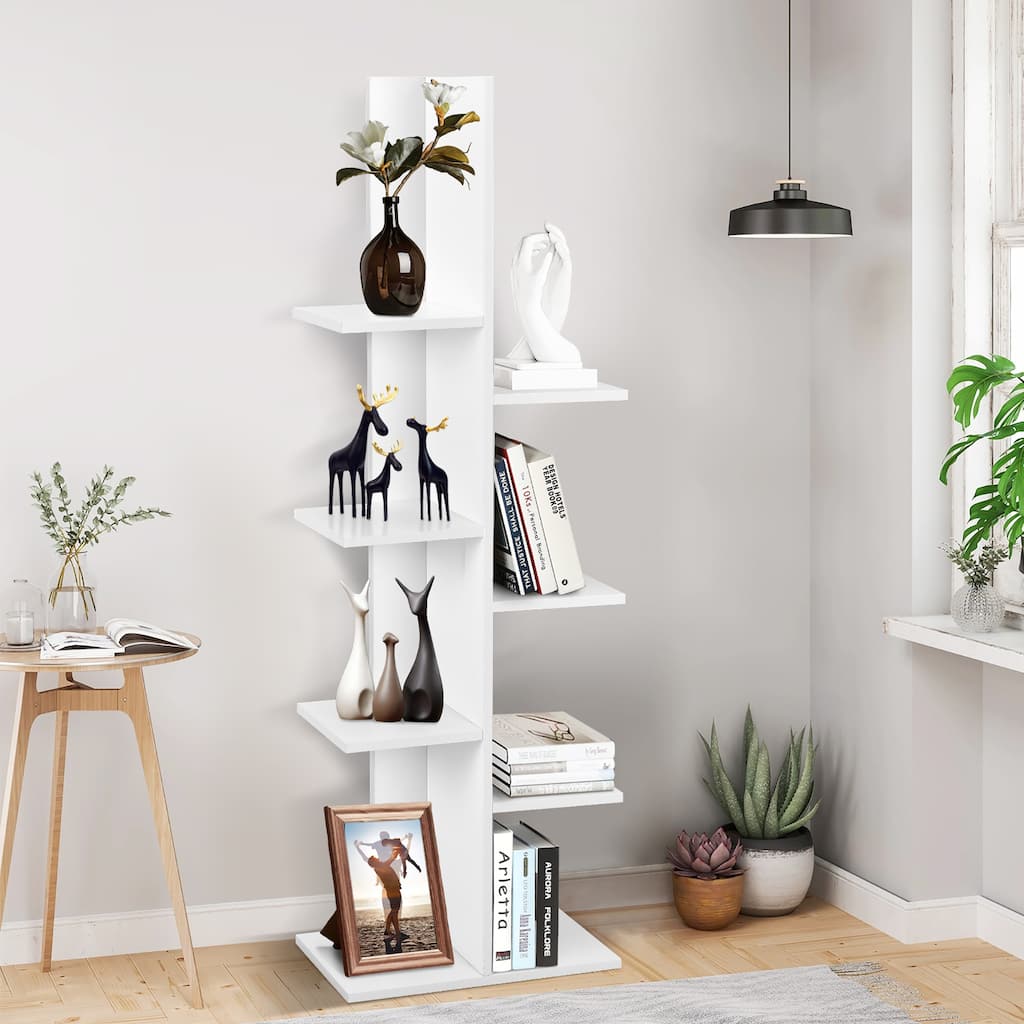 8 Shelf Tree Bookshelf Wooden Bookcase Free Standing Display Shelf