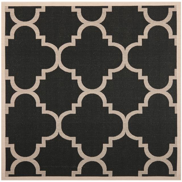 SAFAVIEH Courtyard Maryanne Indoor/ Outdoor Waterproof Patio Backyard Rug - 5'3" x 5'3" Square - Black/Beige