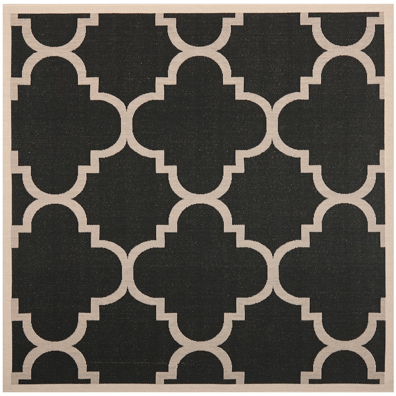 SAFAVIEH Courtyard Maryanne Indoor/ Outdoor Waterproof Patio Backyard Rug - 5'3" x 5'3" Square - Black/Beige