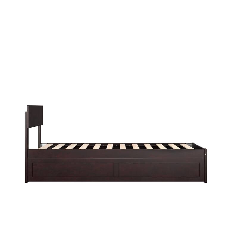Modern Bed with Trundle - Solid Wood Platform Bed Frame - Full Size Bed - Contemporary Bedroom Furniture