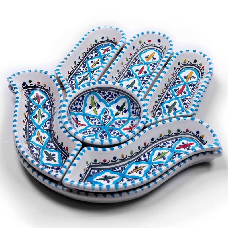 Bohemian Hamsa Dipping and Serving Set - Versatile Handcrafted Ceramic Decor