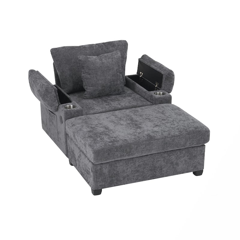 USB Charging Ports Oversized Arm Chair With Ottoman