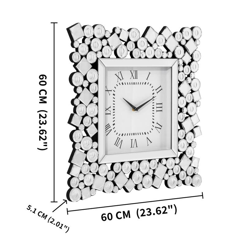 Large 23.6" Mirrored Crystal Wall Clock