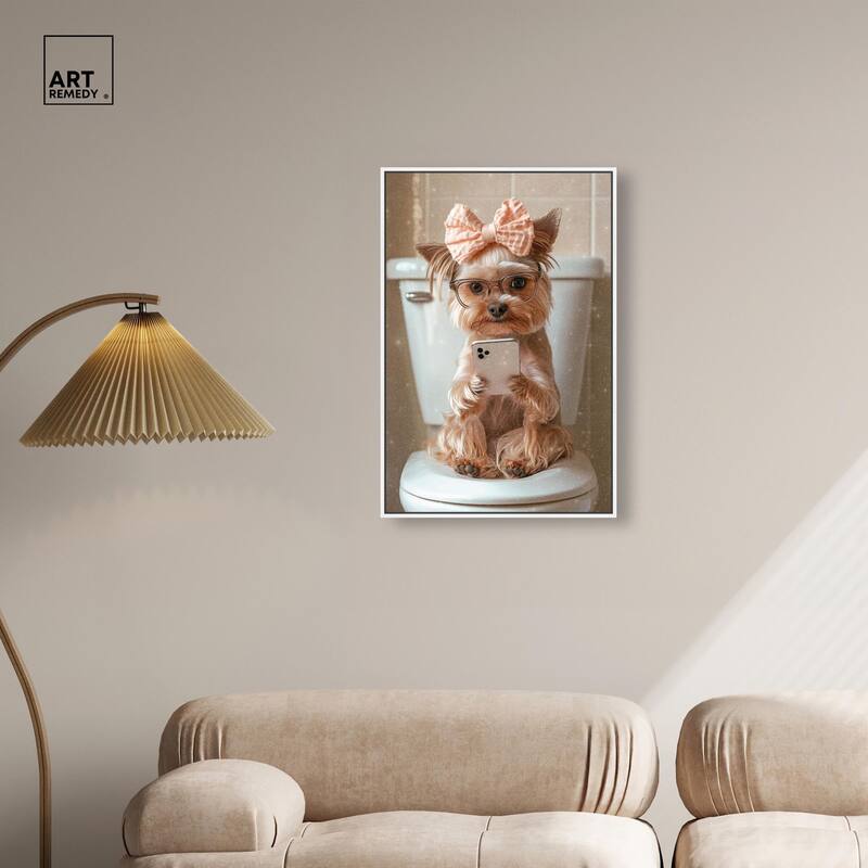 Cute Yorkie on the Toilet Canvas by Art Remedy