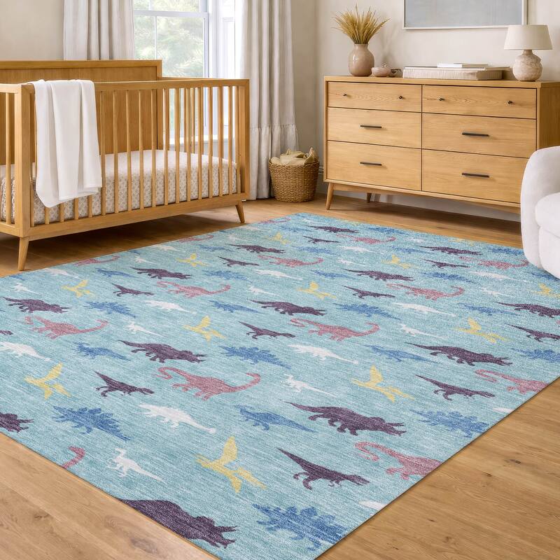 Machine Washable Indoor/ Outdoor Modern Dinosaur Chantille Rug