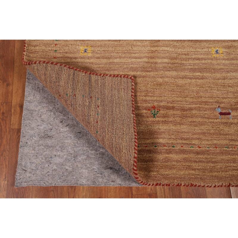 Brown Striped Gabbeh Indian Accent Rug Hand-Knotted Wool Carpet - 3'2" x 4'10"