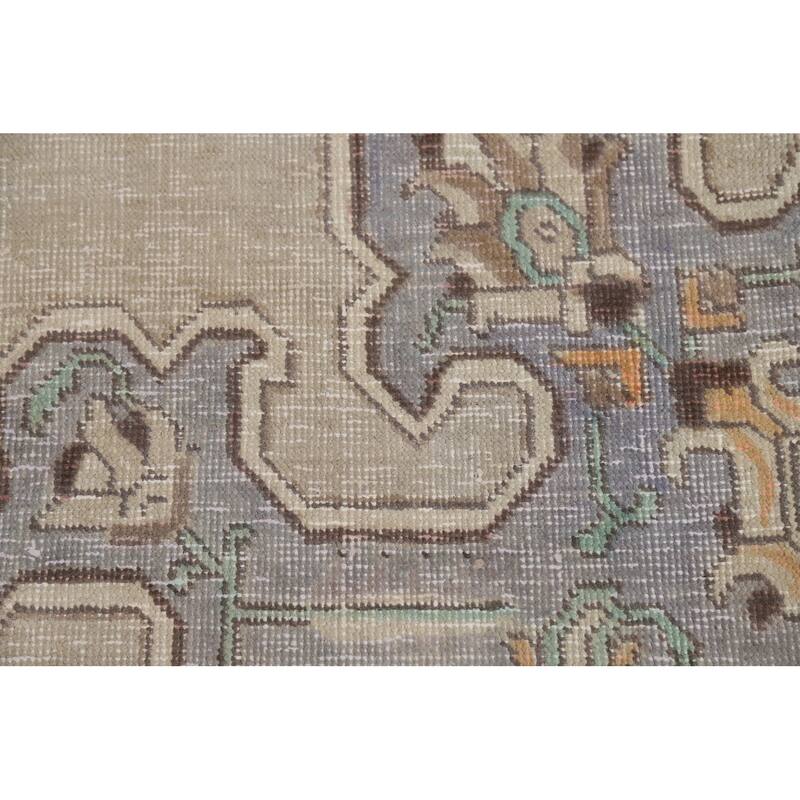Medallion Tabriz Persian Area Rug Beige Handmade Wool Carpet - 9'1"x 11'0"