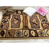 HR Cabin Retreat Area Rug with Geometric Pattern in Chocolate and Beige ...